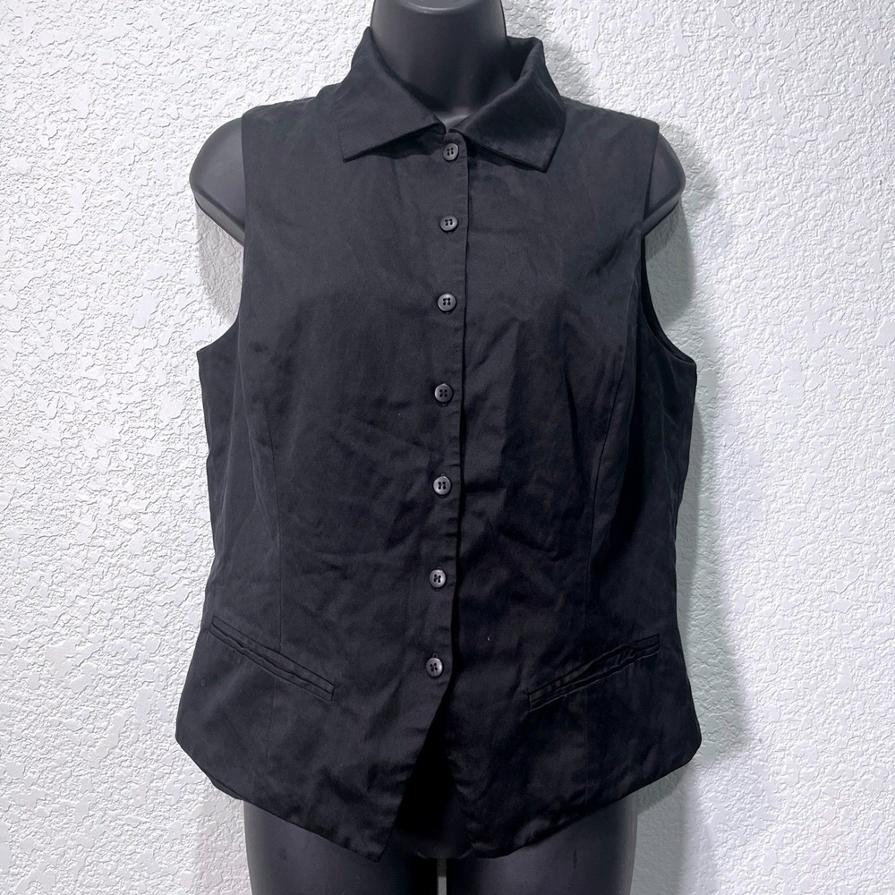 Express Vest Women 11/12 Black‎ Silk Cotton Tailleur Button Down Collared Lined
